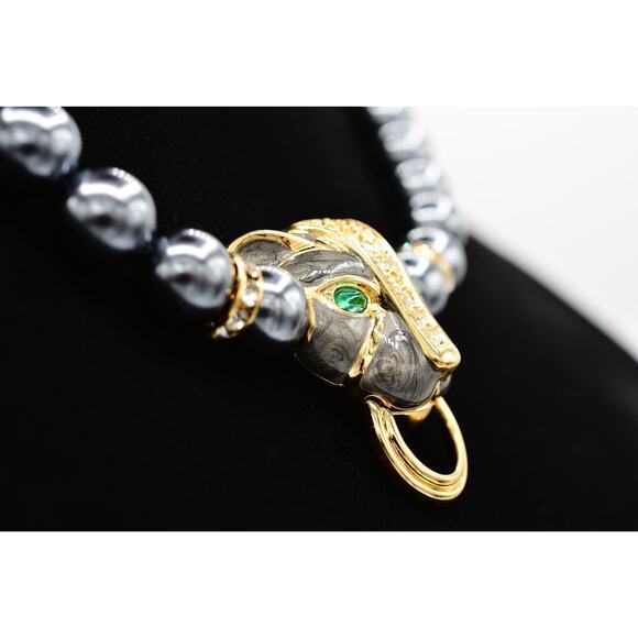 KJL Avon Duchess Windsor Necklace Panther Cabochon Green Eyes Signed 1980s Bin3B - Picture 5 of 12